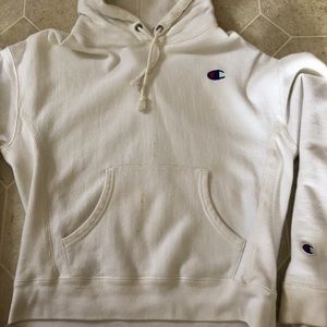 white champion hoodie, small stain, could remove if tried